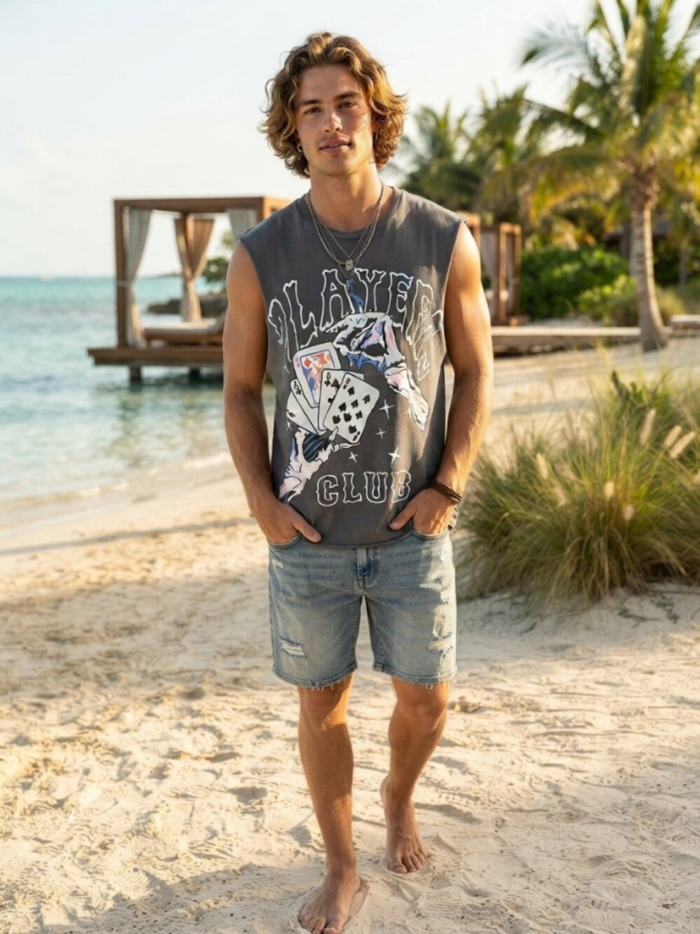 Men's Players Club Gray Sleeveless Graphic Muscle Tee Size Medium